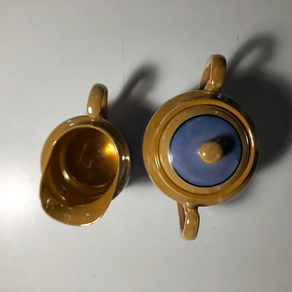 Blue Lusterware? - Creamer & Sugar Set - Floral - Made in Japan #83